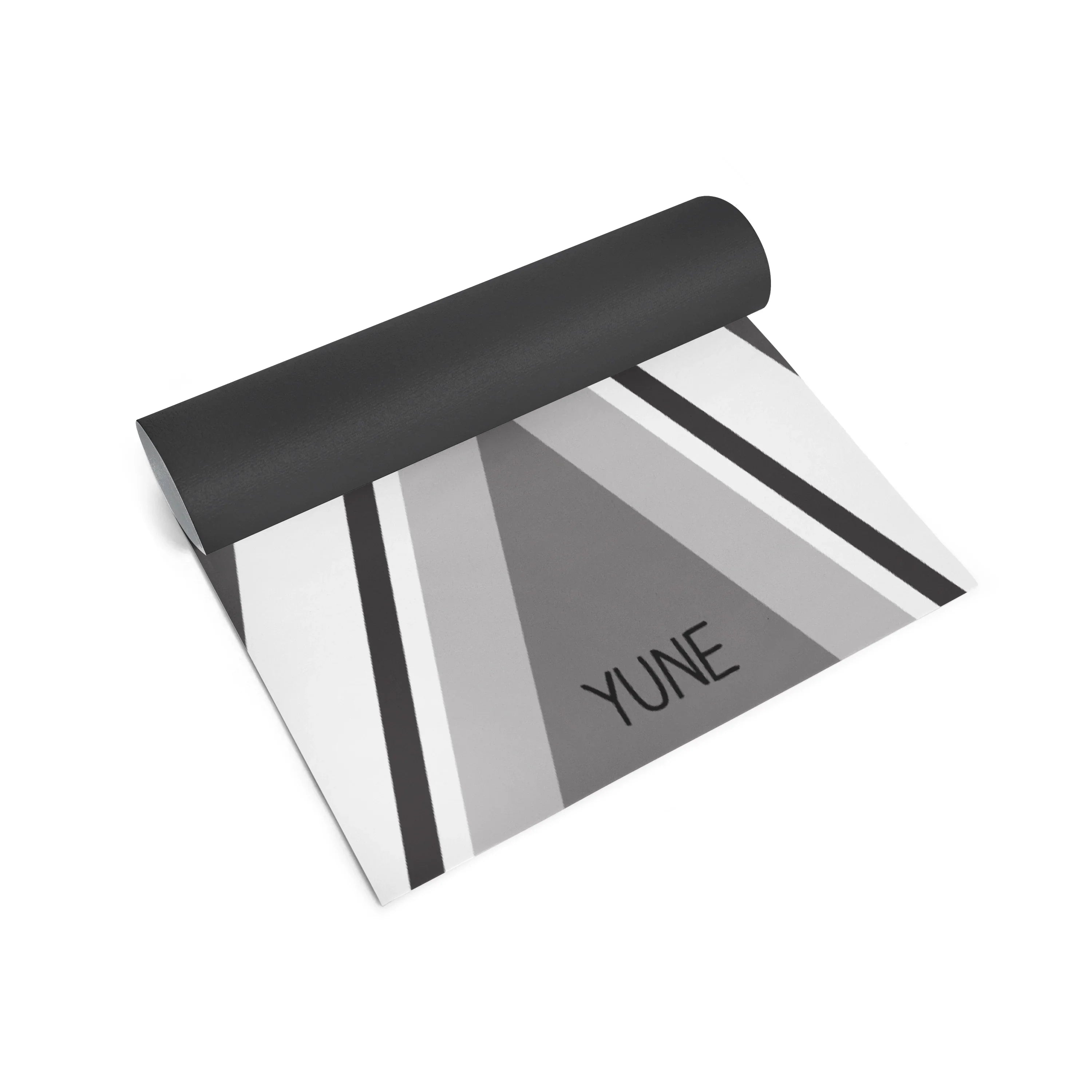 Yoga mat with black border and 'YUNE' branding on a white background