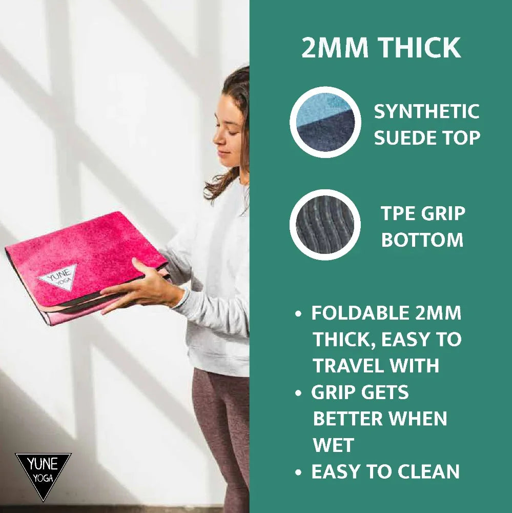 Foldable Travel Yoga Mat | Yoga Mat | Pink | 2mm | Yune Yoga | Leopard - Yune Yoga
