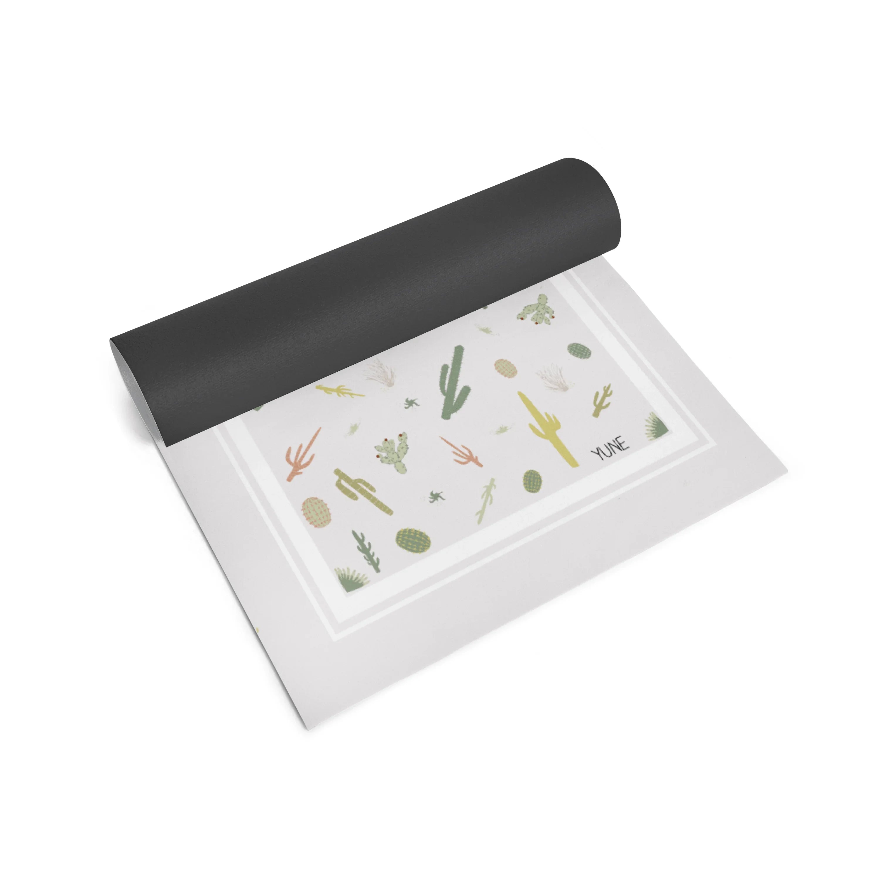 Yoga mat with cactus pattern on a white background