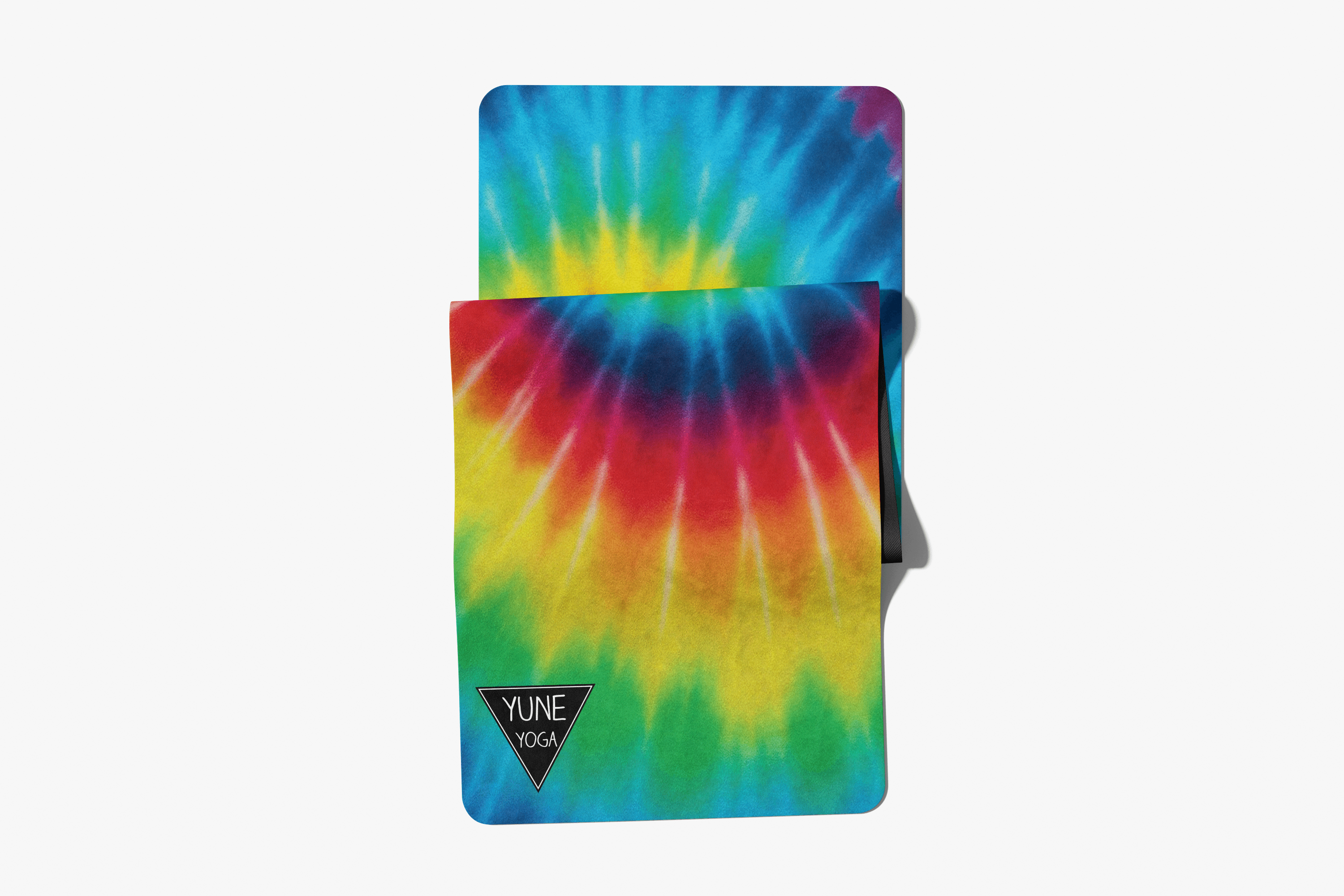 Rainbow Tie Dye Foldable Travel Yoga Mat – 2mm Lightweight Natural Rubber, Non-Slip, Eco-Friendly Mat for On-the-Go Practice | Yune Yoga