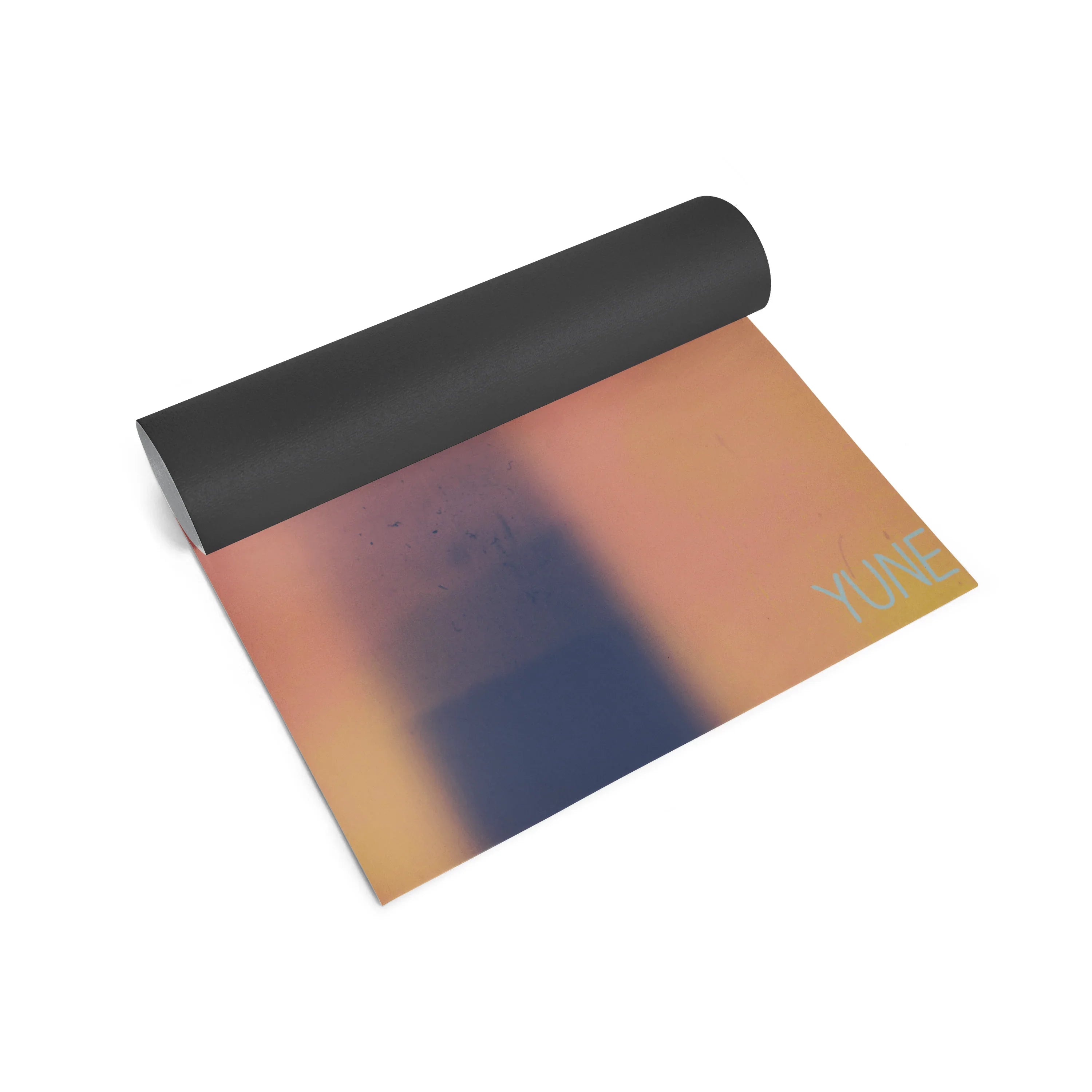 Yoga mat with gradient design and 'Yuna' branding on a white background