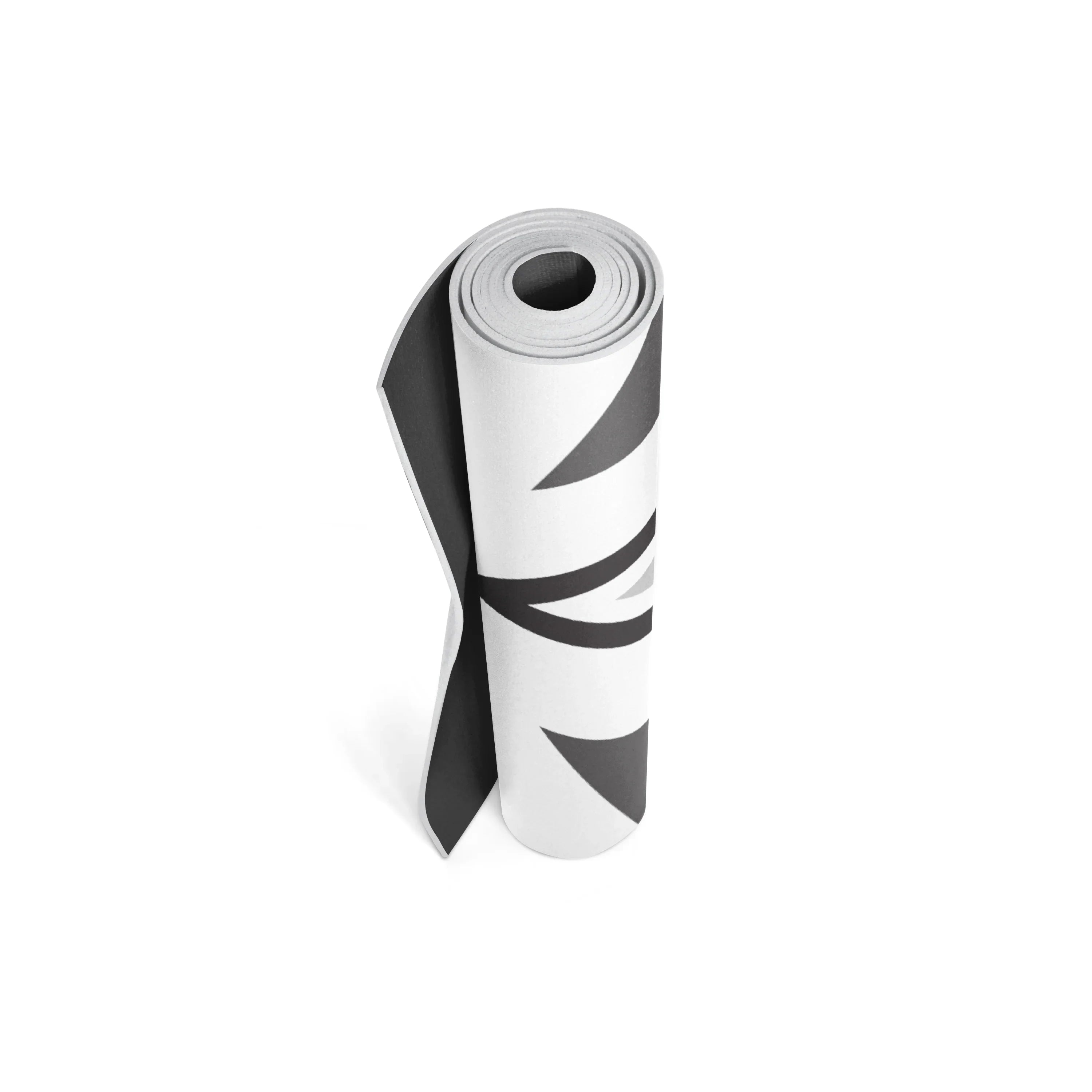 Roll of black and white striped paper on a white background