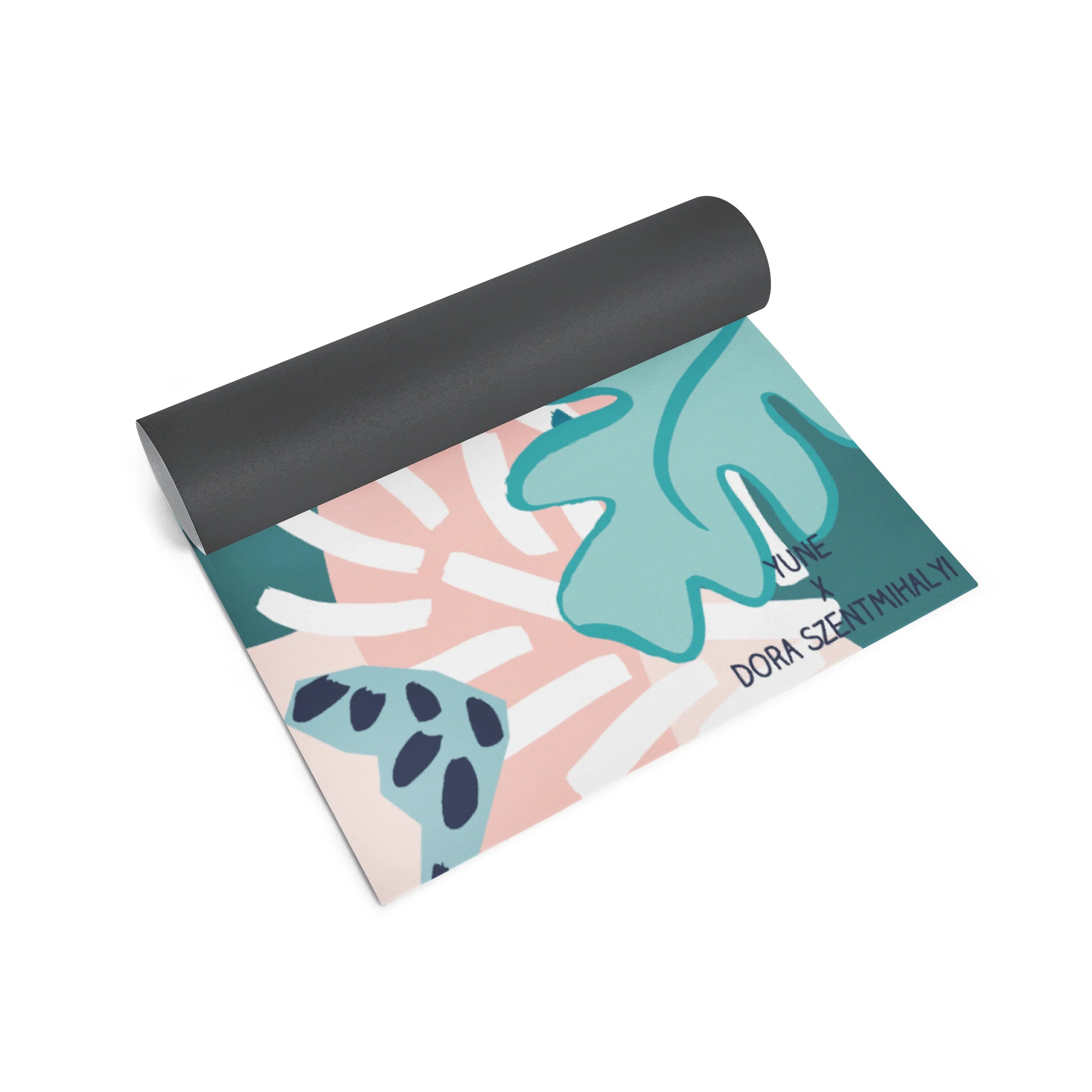 Yoga mat with abstract leaf design on a white background