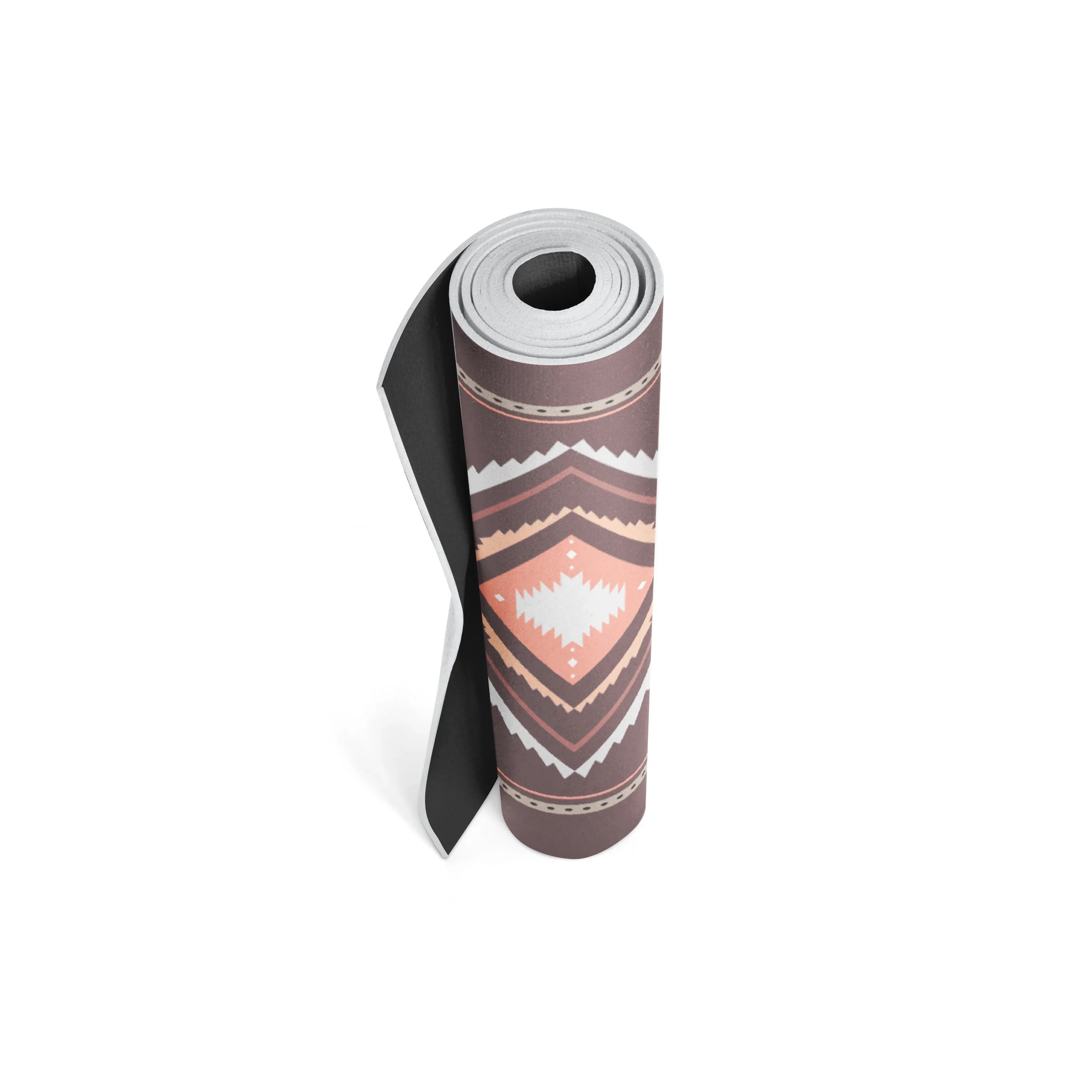 Rolling yoga mat with a pattern on a white background