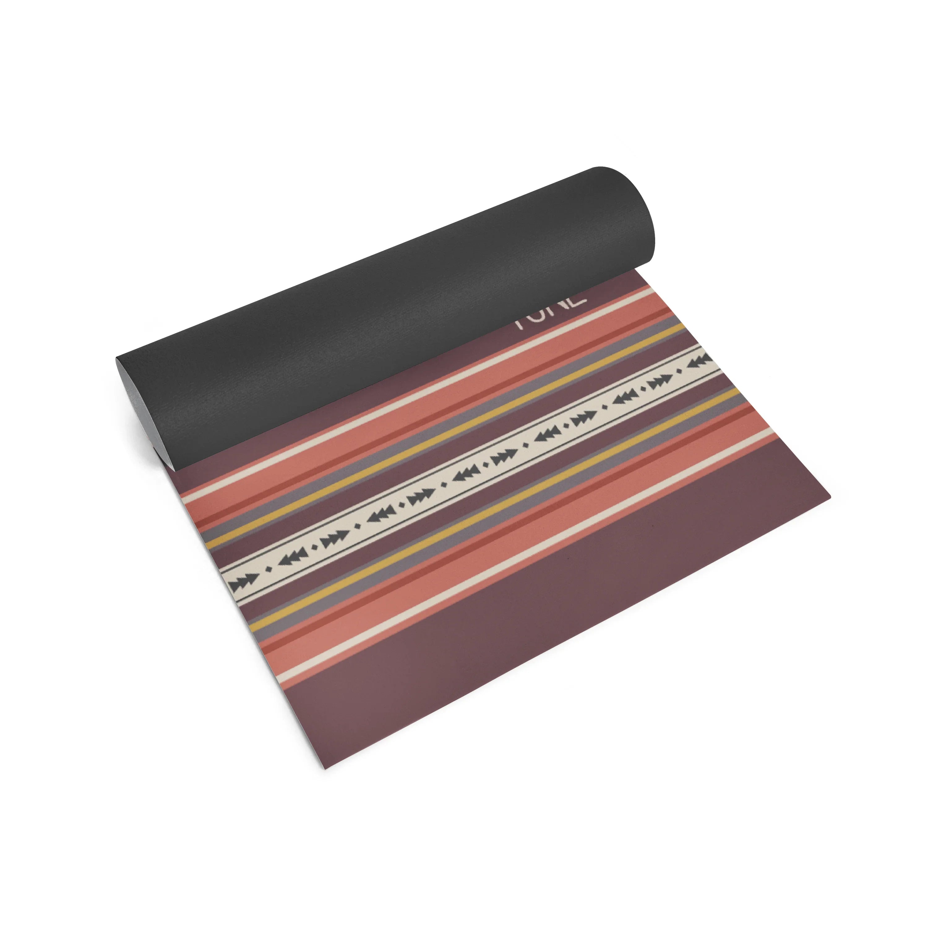 Yoga mat with striped pattern on a white background