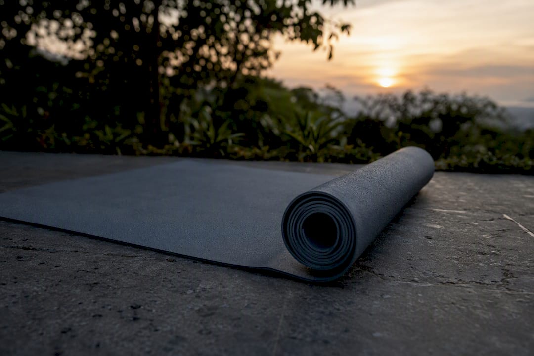 Close-up of unrolled yoga mat texture indoors