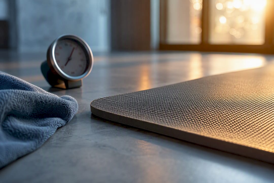 Anonymous mat surface in heated yoga room