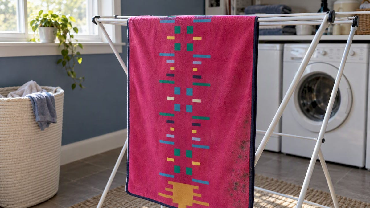 Yoga towel with visible mildew spots