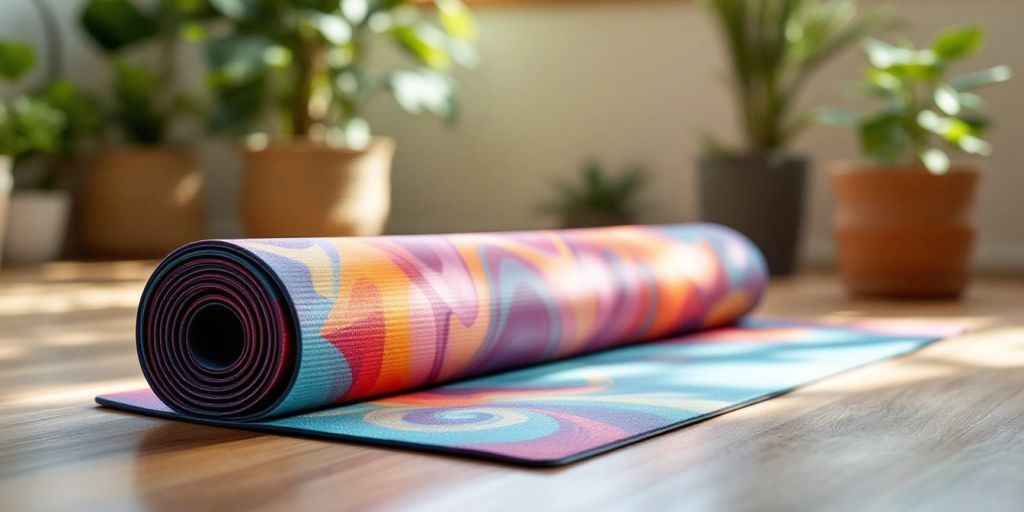 Eco-friendly yoga mat in a peaceful studio setting.