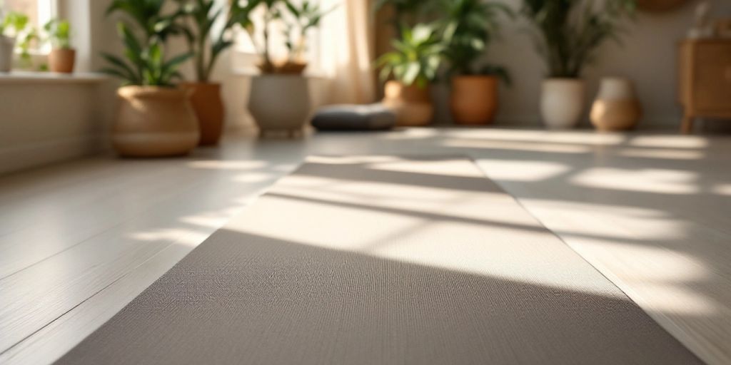 Extra long thick yoga mat in a serene yoga studio.