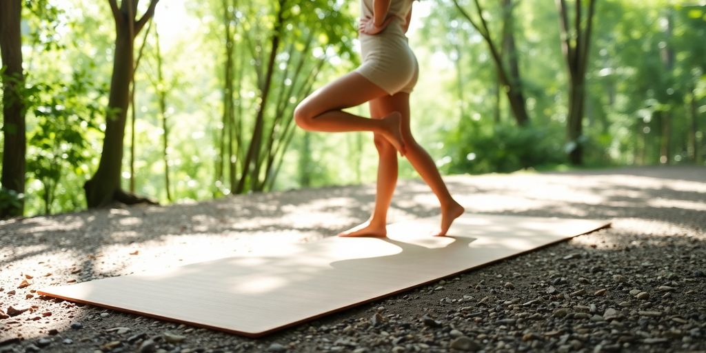 Person practicing yoga on an eco-friendly non-rubber mat.