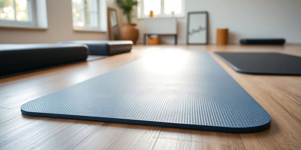 Close-up of a thick, cushioned Pilates mat.