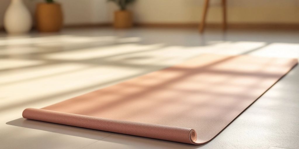 Thick non-slip yoga mat on a serene studio floor.