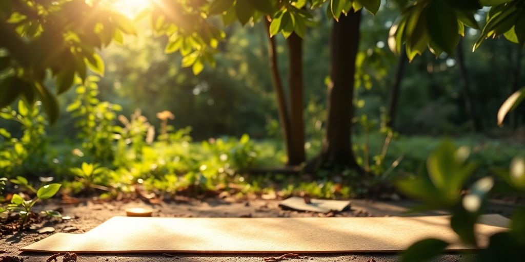 Yoga practitioner on a sustainable cork yoga mat outdoors.