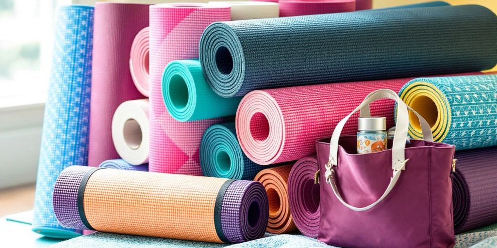 Colorful yoga mats and a bag for yogis.