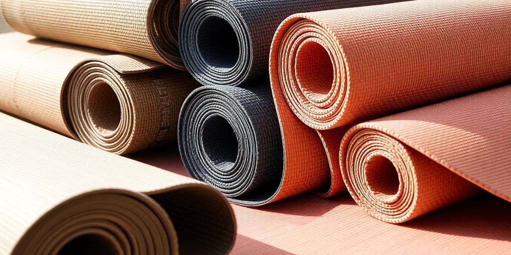 Various yoga mats in different colors and textures.