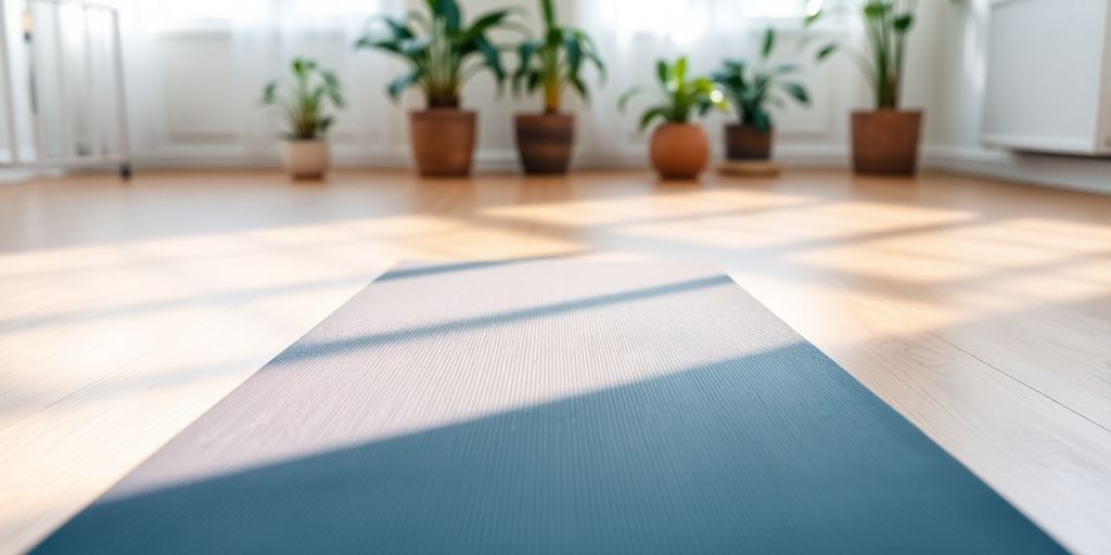 Rubber yoga mat on a serene studio floor.