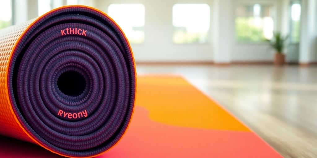 Thick exercise mat in a bright workout space.