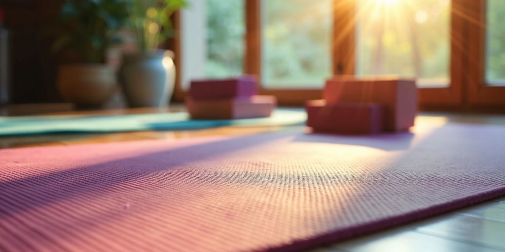 Textured slip-free yoga mat in a serene studio setting.