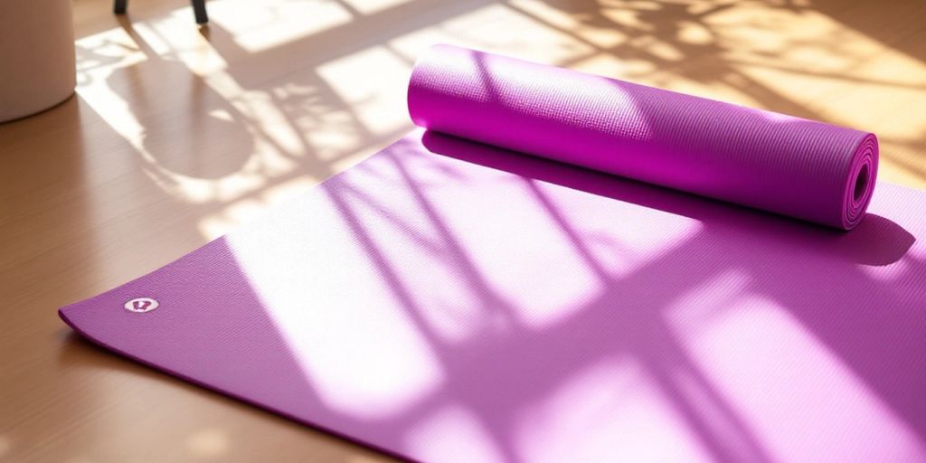 Lululemon yoga mat on a sunlit studio floor.