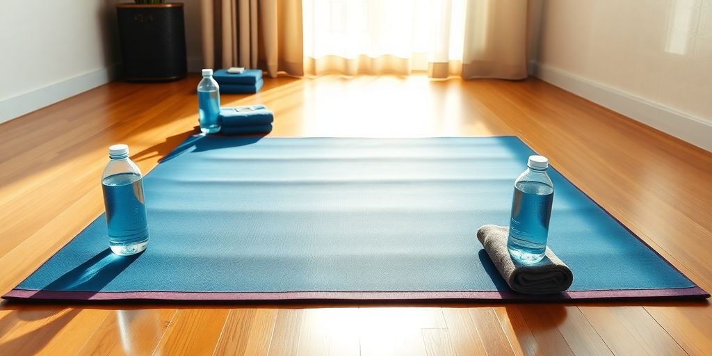 Colorful yoga mat ready for a hot yoga class.