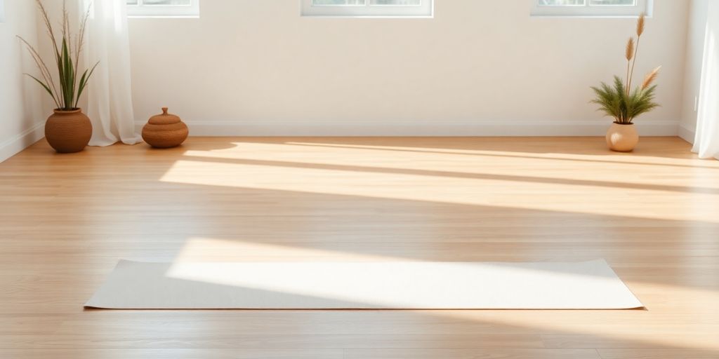 Thin yoga mat in a peaceful, well-lit space.