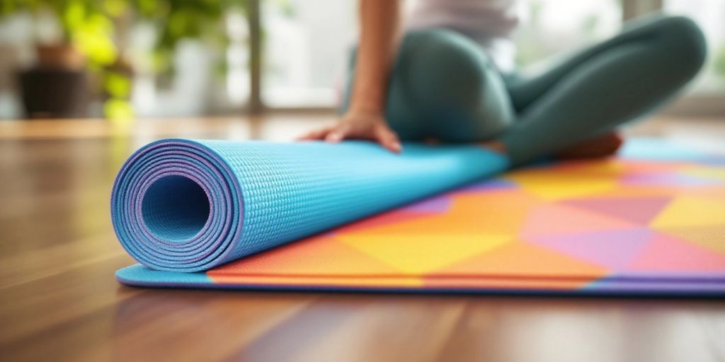 Non-skid yoga mat with person practicing yoga pose.