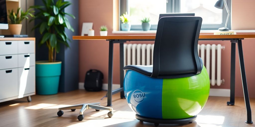 Bosu ball chair in a modern workspace setting.