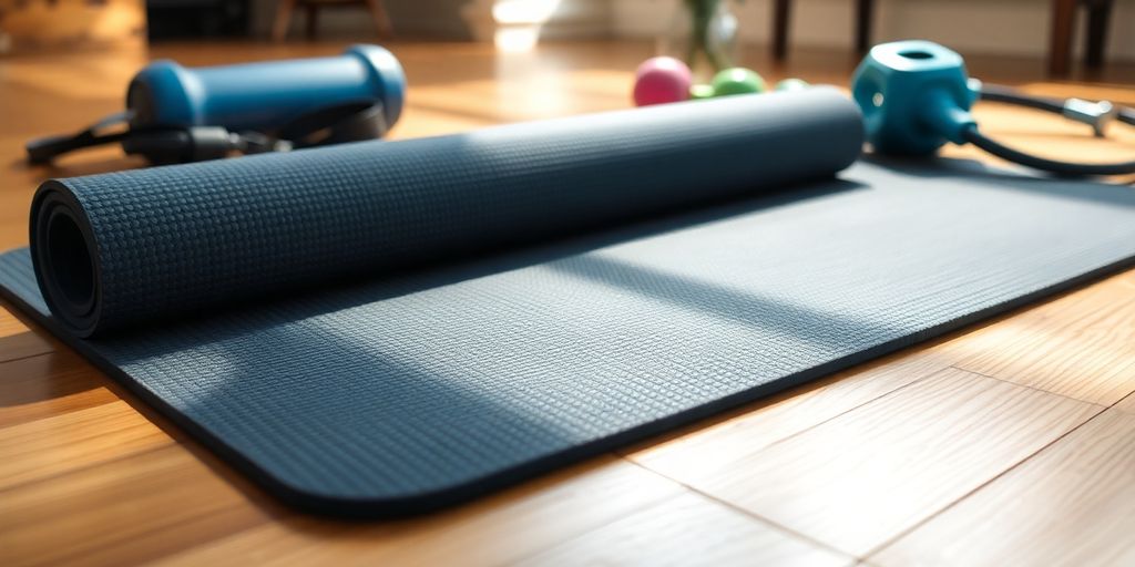 Close-up of a non-slip exercise mat on floor.