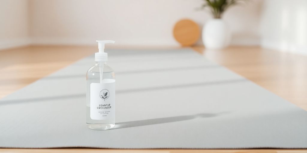 Clean yoga mat with natural cleaner in a serene studio.