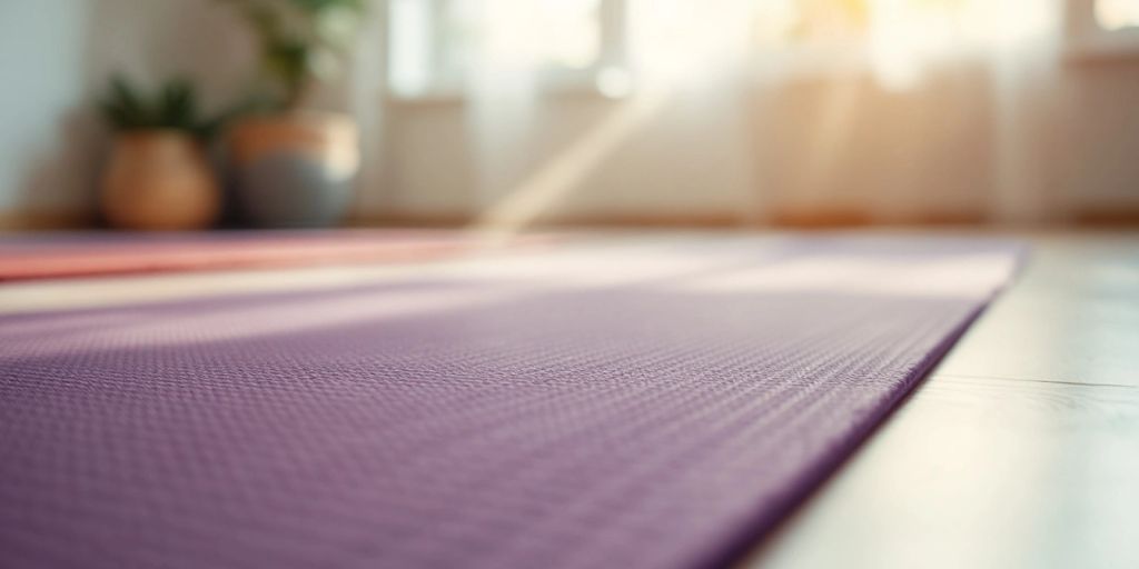 Cushioned yoga mat on a serene studio floor.