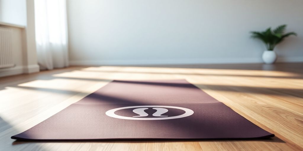 Lululemon yoga mat in a bright yoga studio.