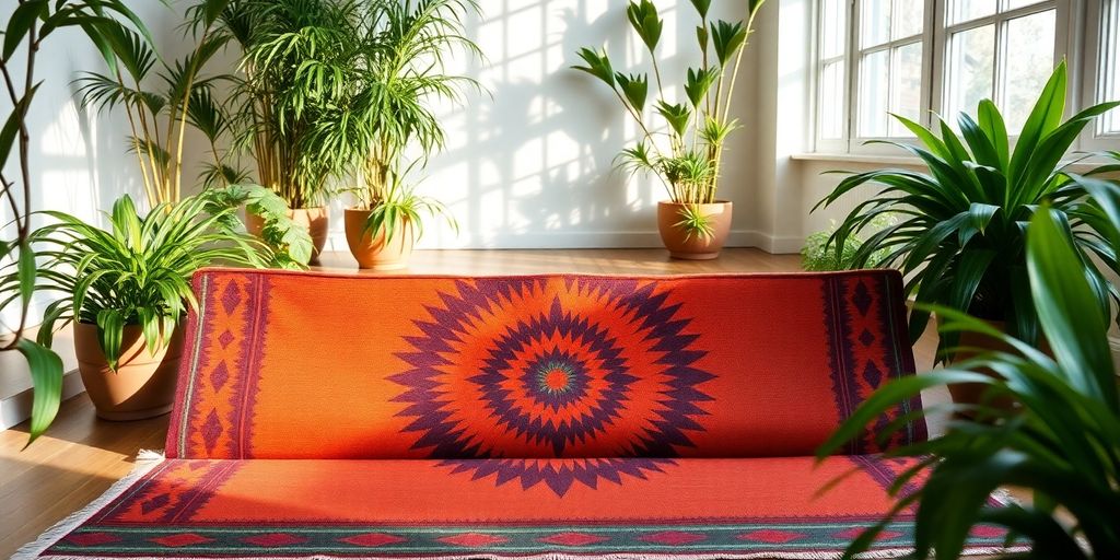 Colorful Pendleton Yeti Yoga Mat in a serene setting.