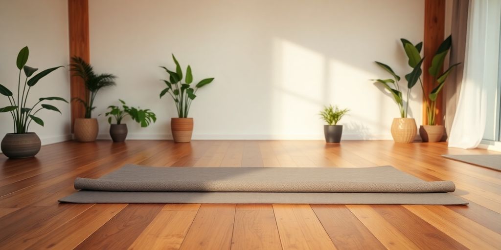 Heavy yoga mat in a serene studio environment.