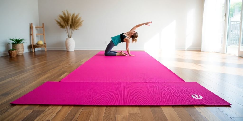 A person practicing yoga on a long Lululemon mat.