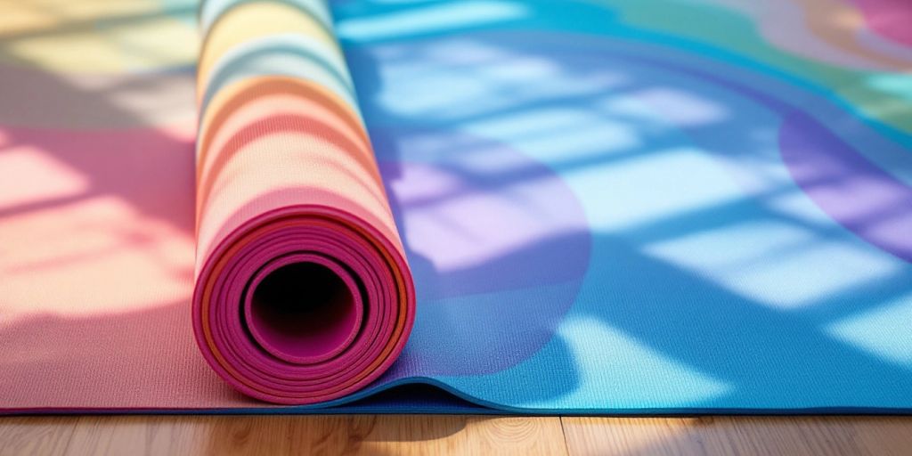 Extra wide thick yoga mat on a serene floor.