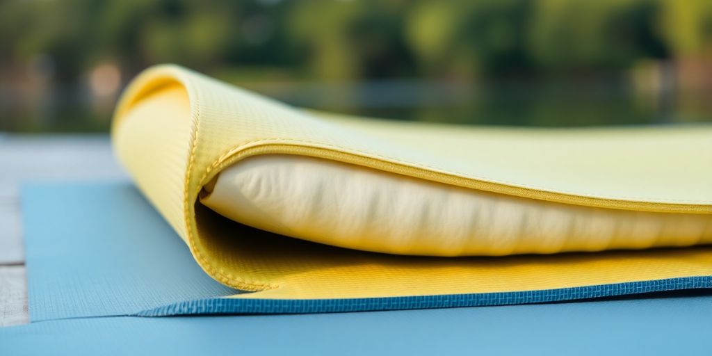 Cushioned yoga mat on natural background with soft lighting.