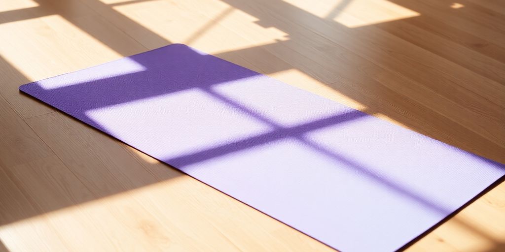 Lululemon XL yoga mat on a wooden floor.