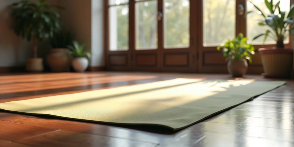 5 mm yoga mat in a tranquil yoga studio setting.