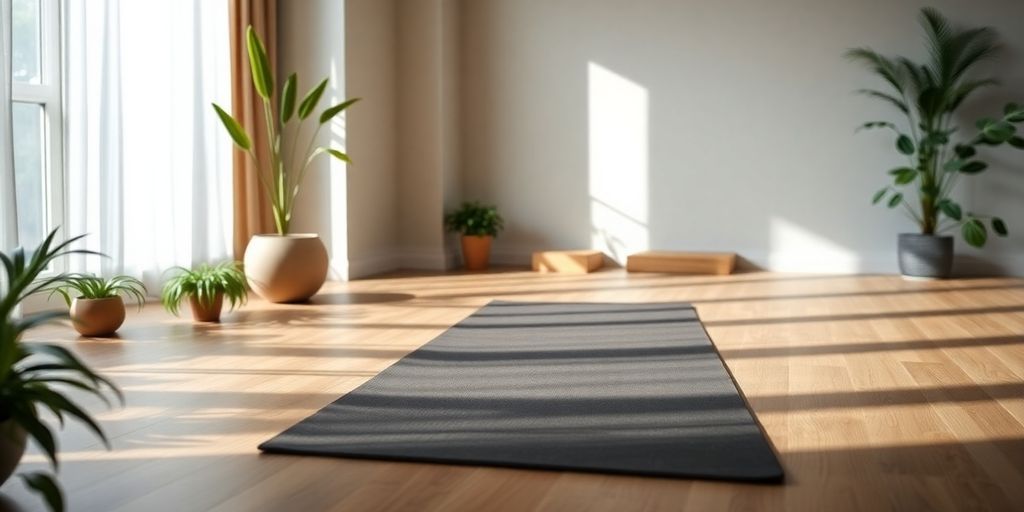 Extra large thick yoga mat in a tranquil studio setting.