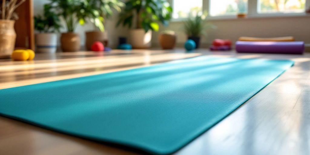 A thick yoga mat in a peaceful studio setting.