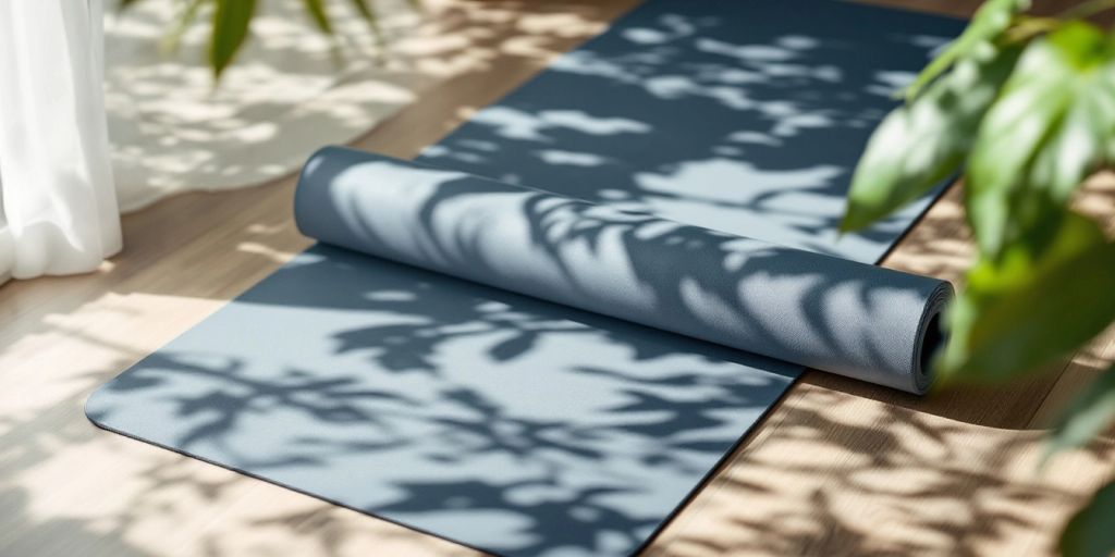 Non-toxic yoga mat in a serene, green setting.