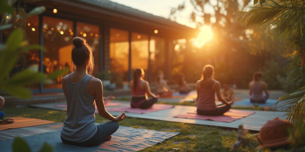 woman practicing yoga on Athleta yoga mat in serene outdoor setting