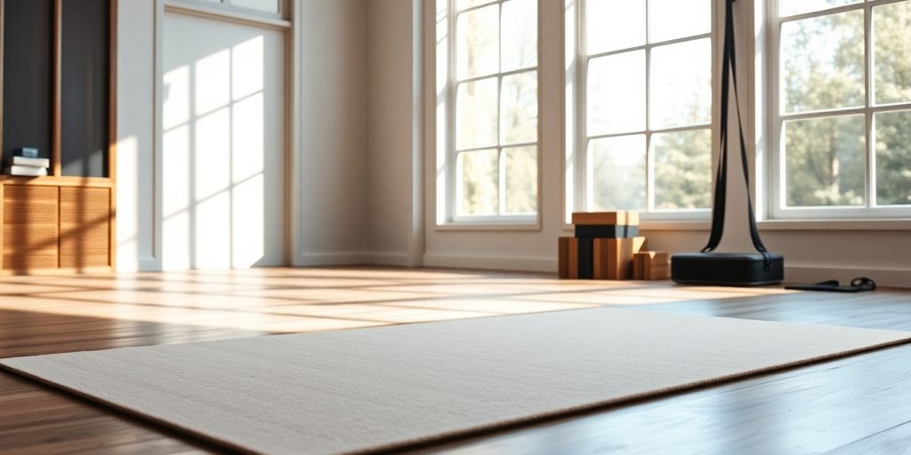 Thick yoga mat in a serene yoga studio setting.