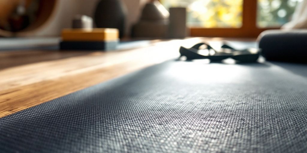 Close-up of a non-slip yoga mat in a studio.