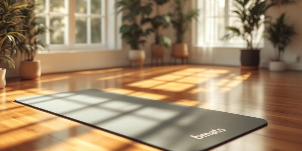 A yoga mat in a serene studio setting.