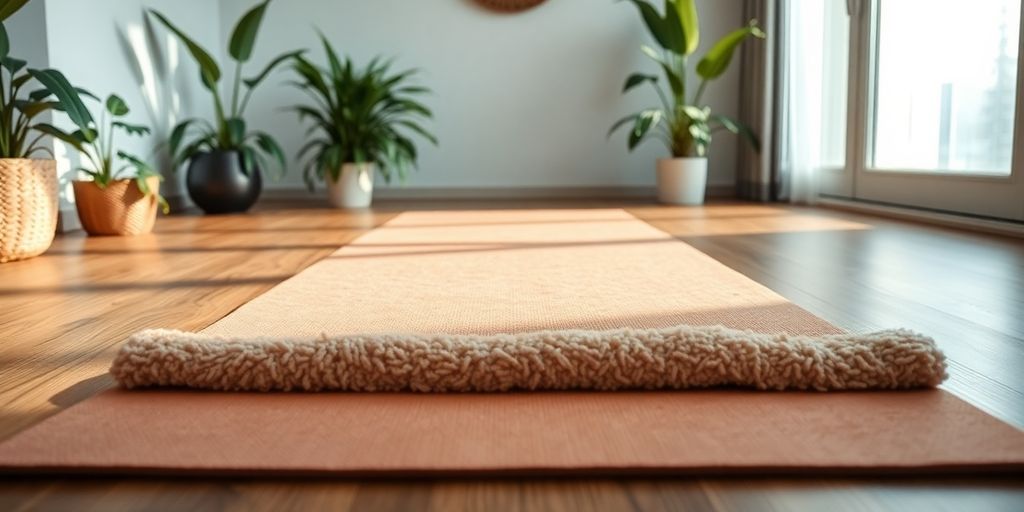 Soft yoga mat in a peaceful indoor setting.