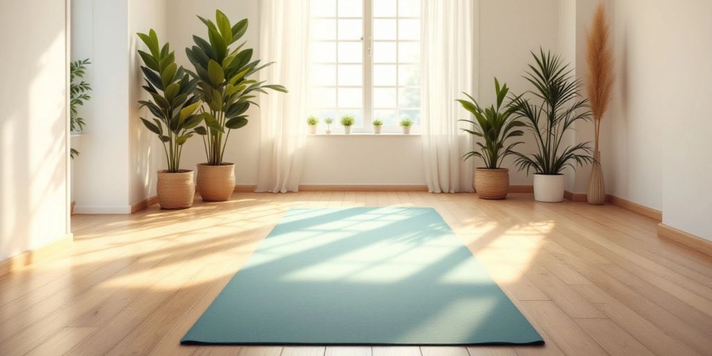 Long yoga mat in a serene studio setting.