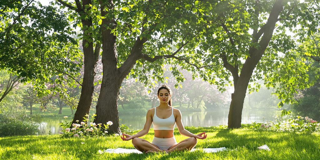 Practitioner in a tranquil yoga pose amidst nature.