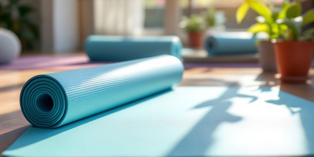 Pilates mat with strap in a serene workout space.